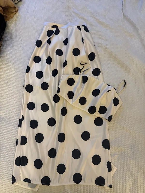 ASOS Design Asos Design design polka dot satin coord cropped top skirt