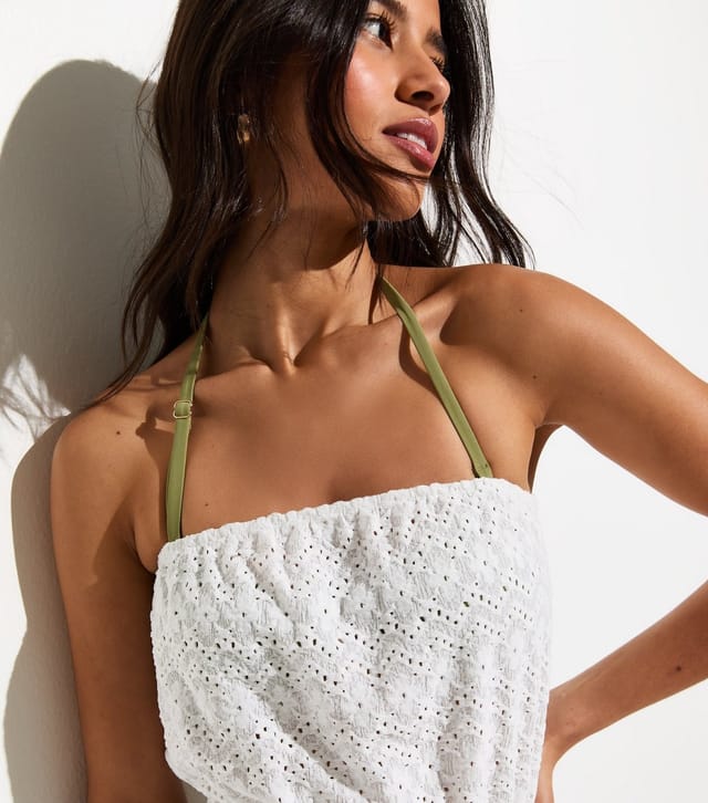 New Look Women's White Bandeau Jersey Broderie Beach Playsuit New Look - 2