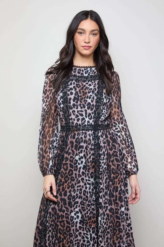 Oasis Oasis Women's Printed Lace Trim Balloon Sleeve Midi Smock Dress - 2