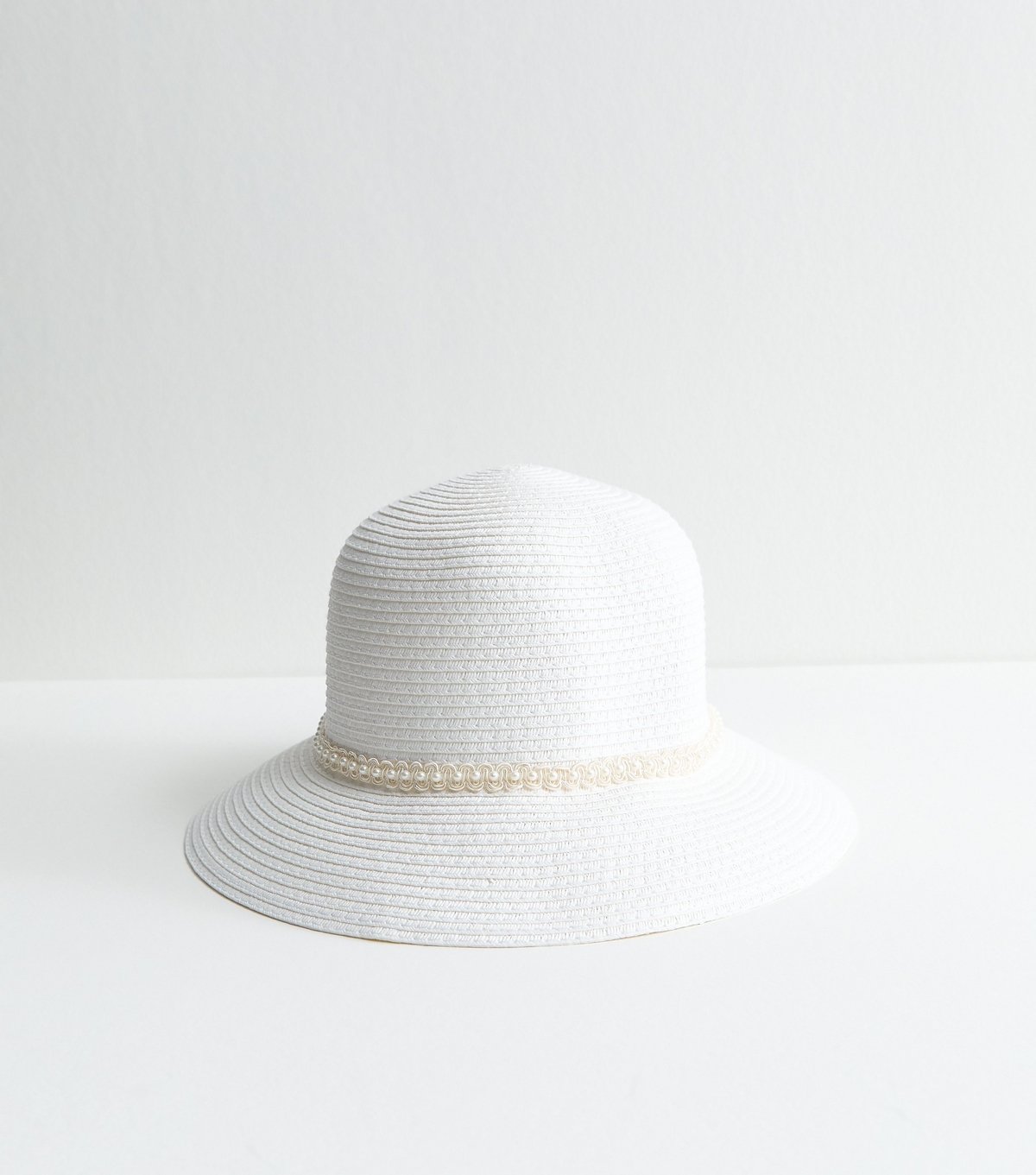 New Look White Embroidered Faux Pearl Straw Bucket Hat New Look - 2