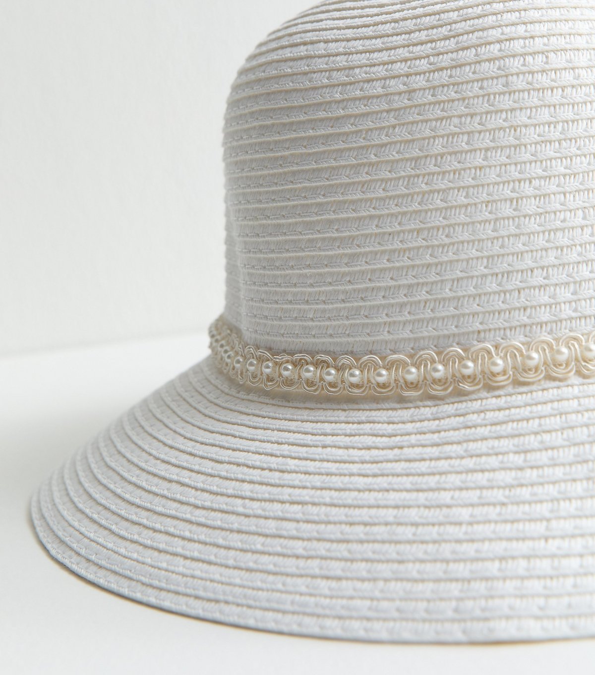 New Look White Embroidered Faux Pearl Straw Bucket Hat New Look - 3