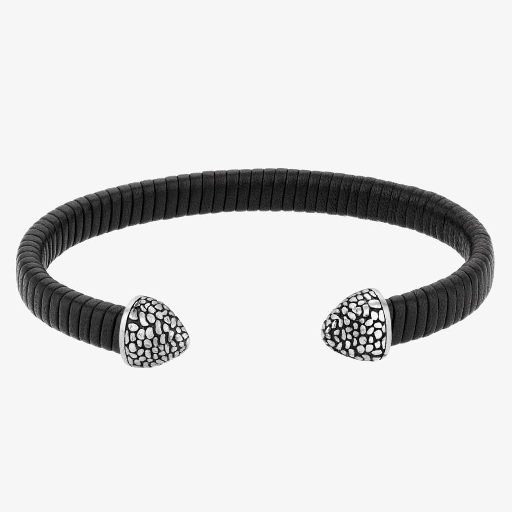 Bourne and Wilde Bourne and Wilde Men's Leather Open Bangle UR31-01 in Black - 1