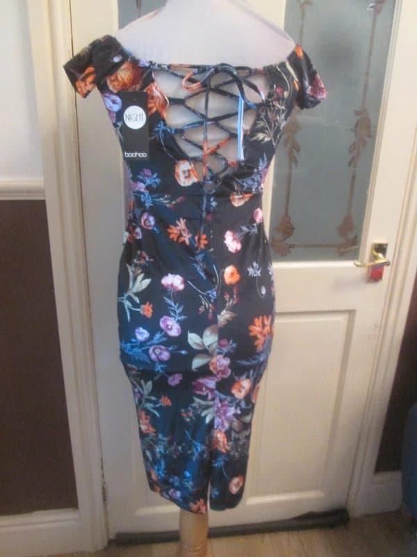 Boohoo Boohoo size 10 8 ? black velvet off the shoulder Midi dress brand new with tags