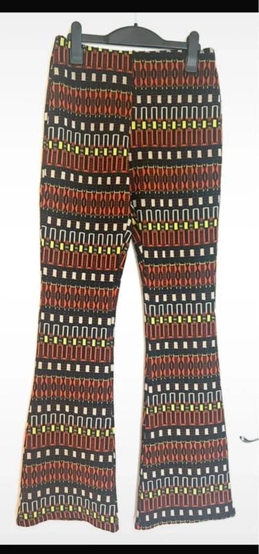 Zara Retro Y2K Geometric Flared Trousers – Black, Red & Yellow