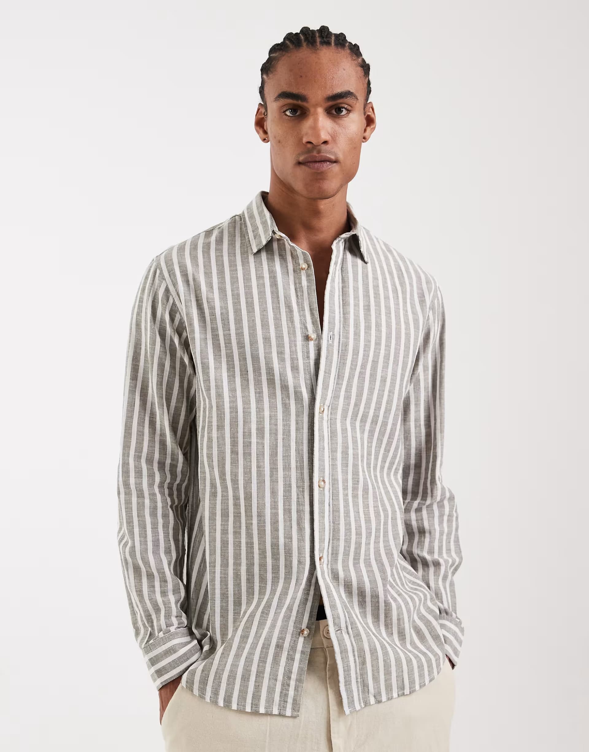 ASOS Jack & Jones linen blend stripe shirt in light brown