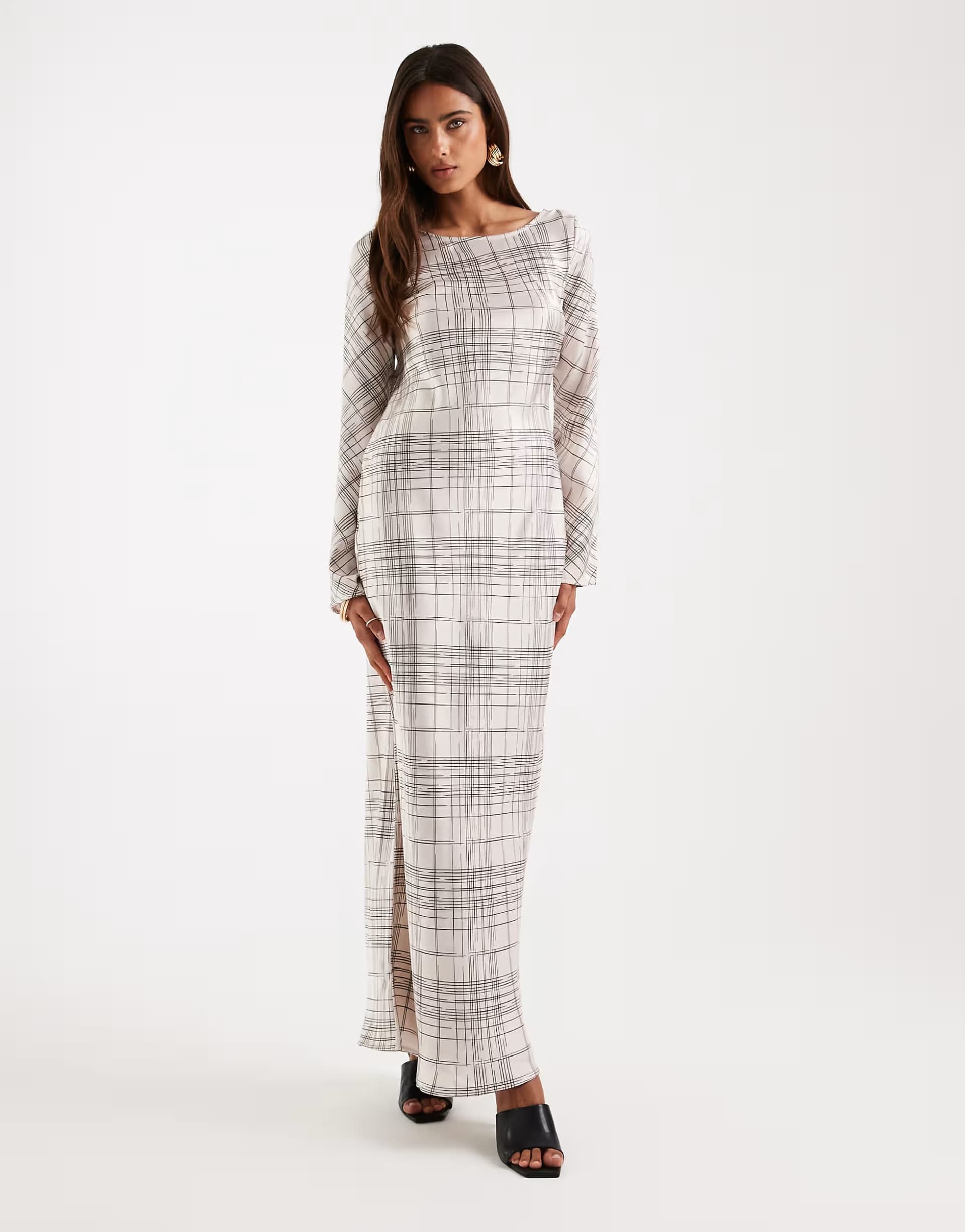 ASOS 4th & Reckless scoop tie detail back maxi dress in check white print