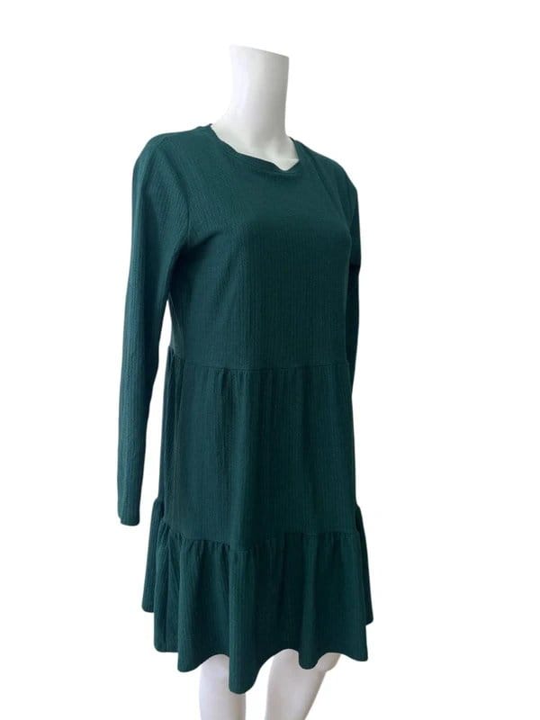 New Look New Look Smock Dress Size 14 Womens EU 42 Vintage Green Round Neck Stretch - 1