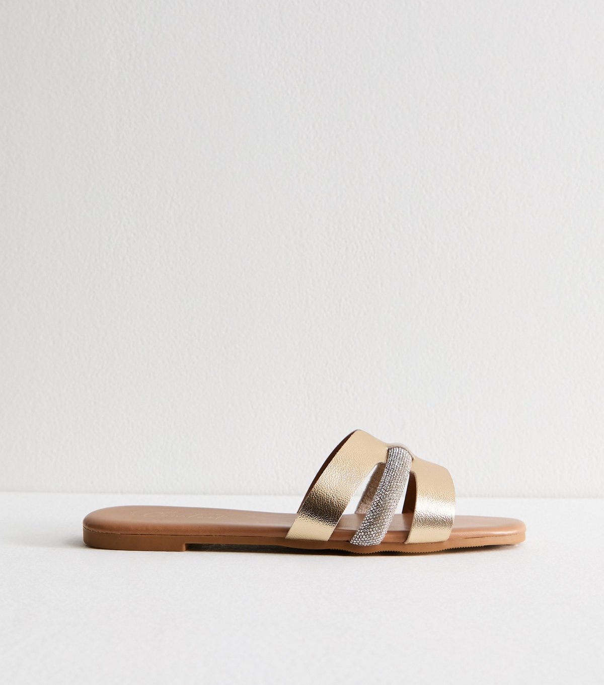 New Look Women's Gold Metallic Embellished Faux Leather Sandals Vegan New Look - 3