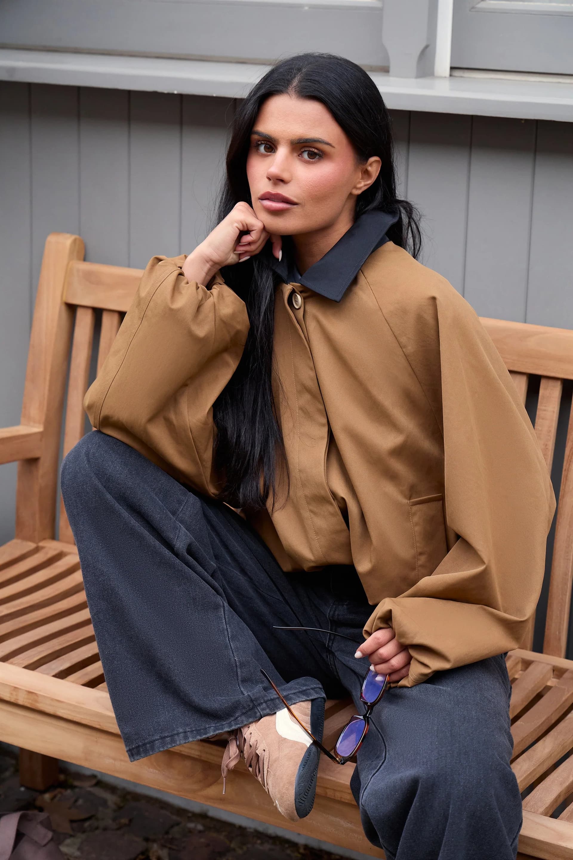 Kaiia Kaiia Drawcord Hem Technical Jacket Camel