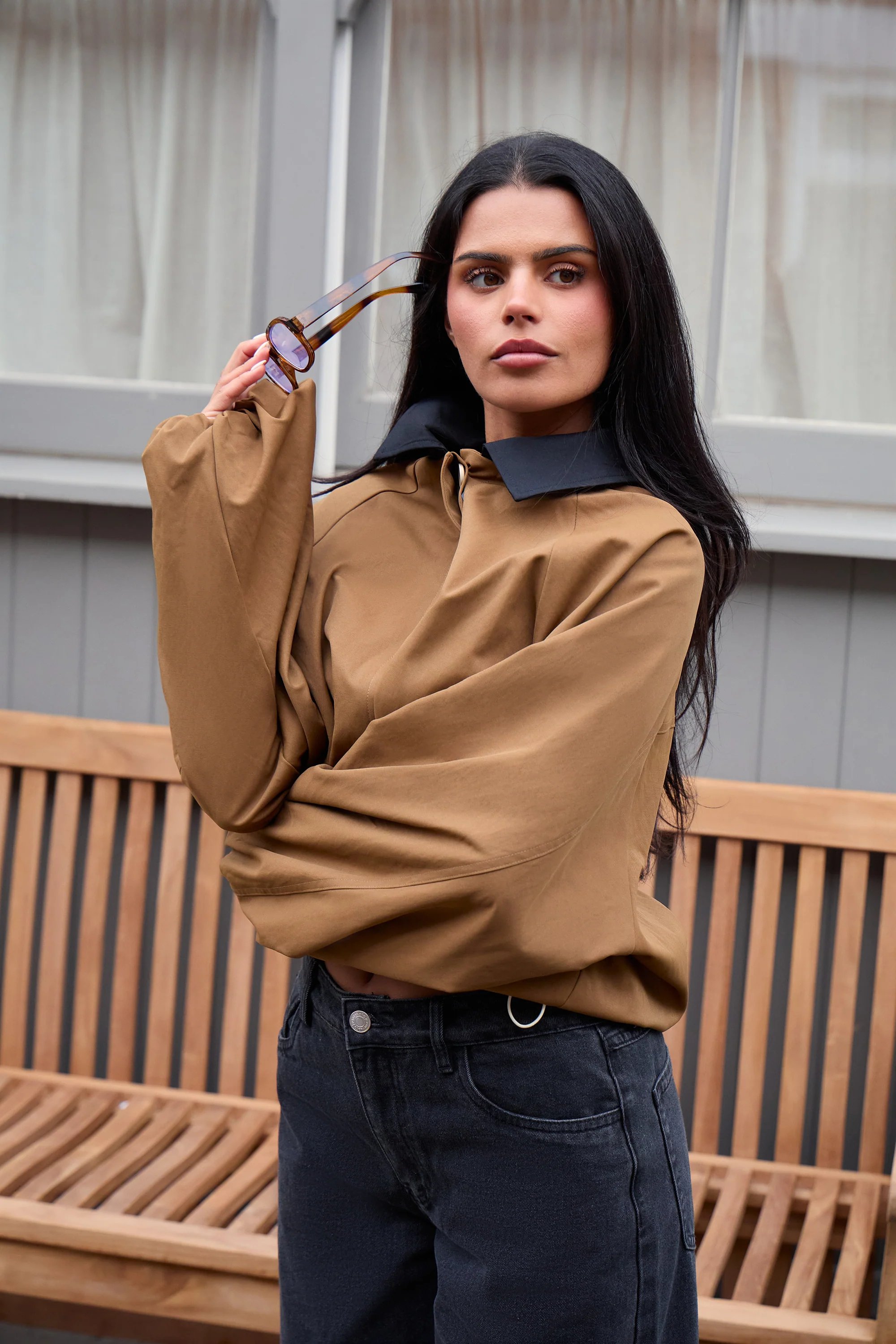 Kaiia Kaiia Drawcord Hem Technical Jacket Camel - 2