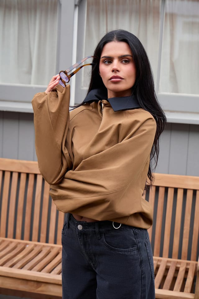 Kaiia Kaiia Drawcord Hem Technical Jacket Camel - 2