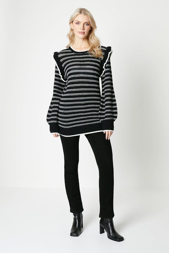 Principles Principles Women's Stripe Frill Sleeve Tunic in Black - 2