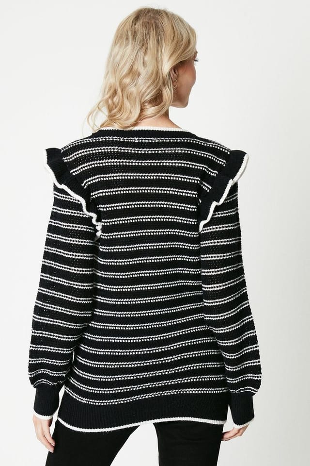 Principles Principles Women's Stripe Frill Sleeve Tunic in Black - 3