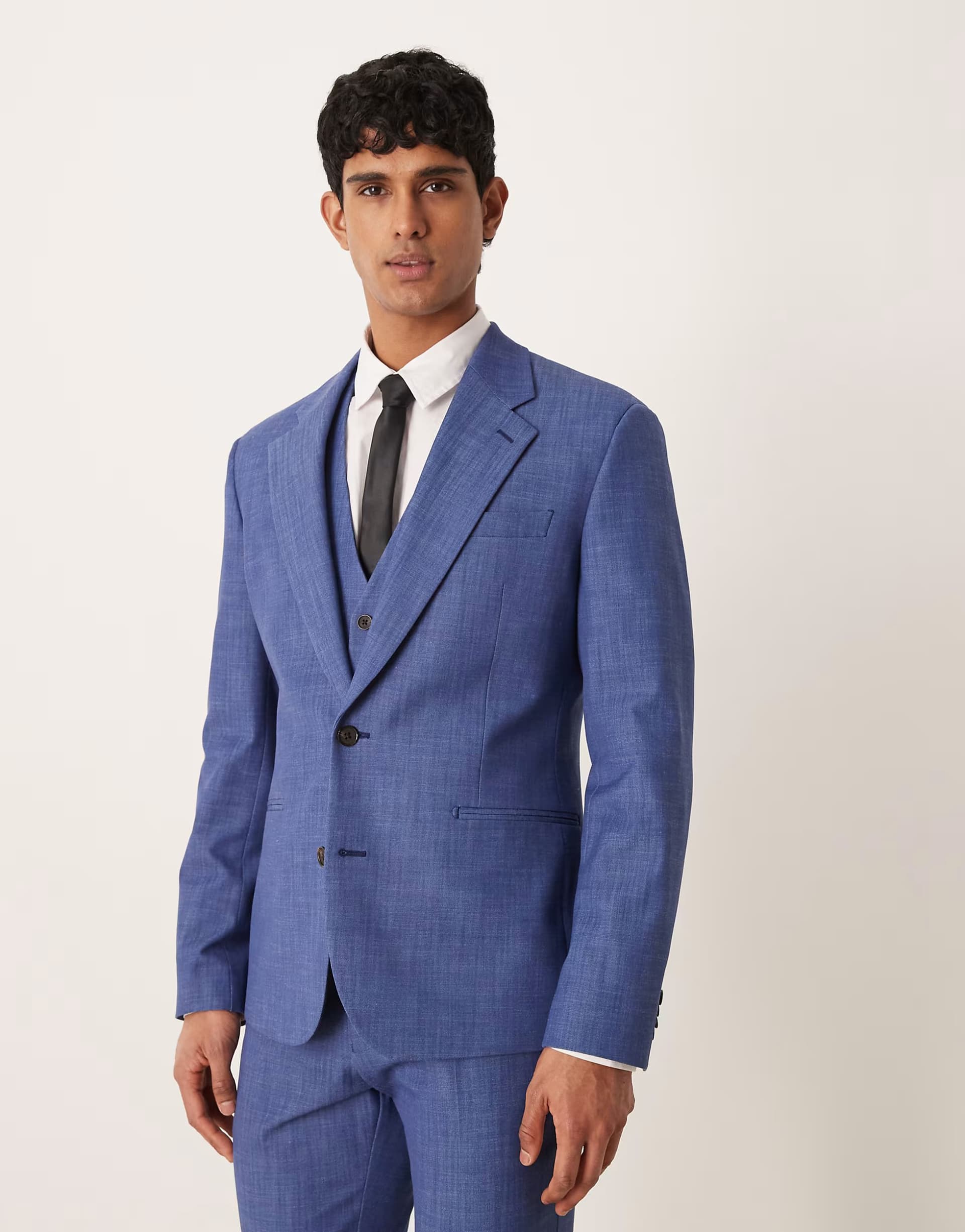 ASOS ASOS DESIGN skinny suit jacket in blue slub