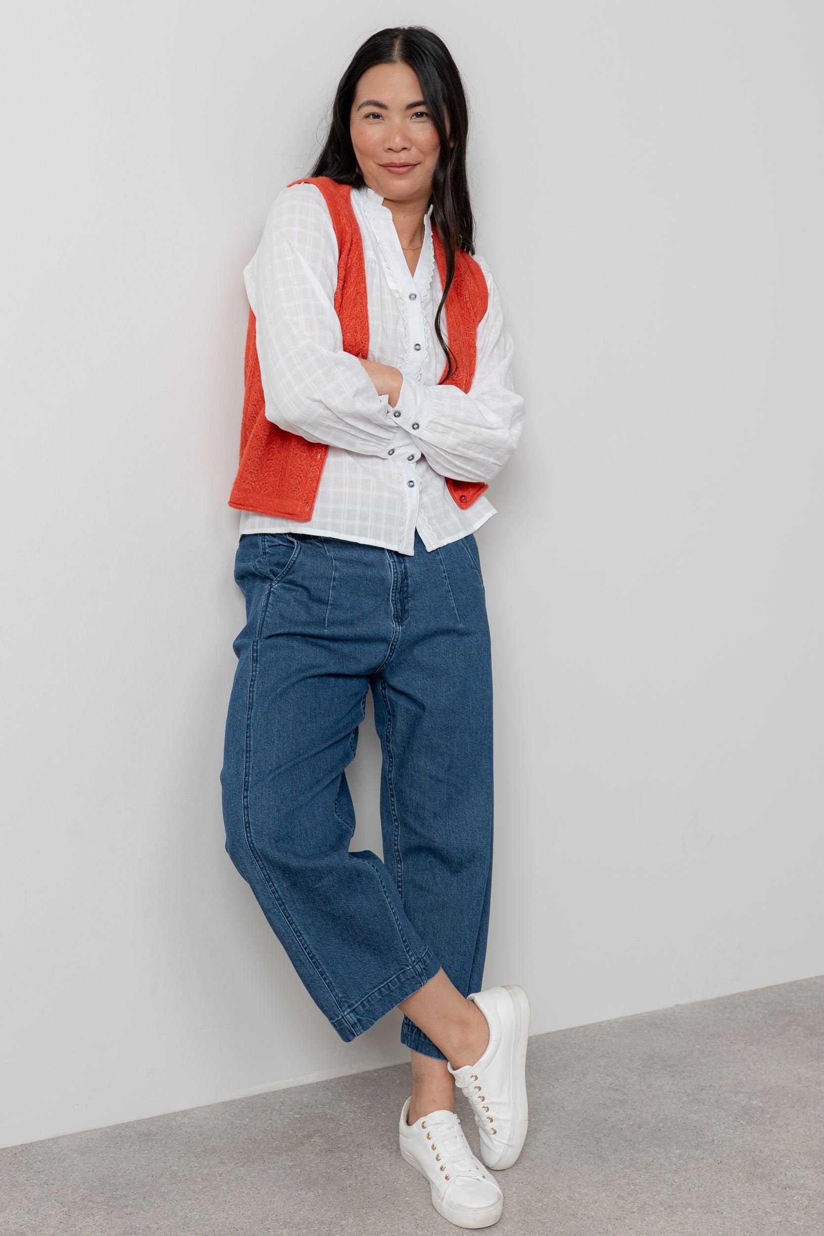 Lily & Me Lily & Me Women's Marly Sleeveless Pointelle Knit V-Neck Cardigan in Red - 3