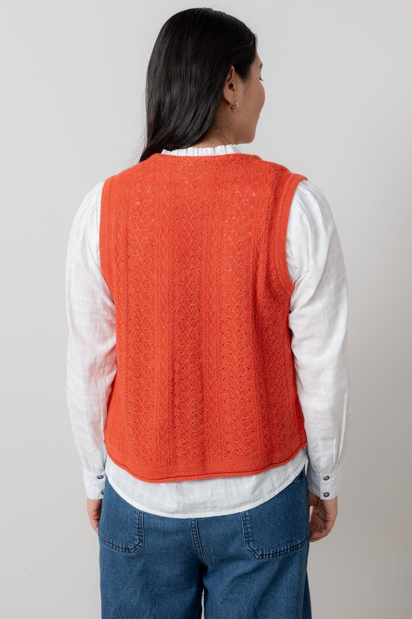 Lily & Me Lily & Me Women's Marly Sleeveless Pointelle Knit V-Neck Cardigan in Red - 4