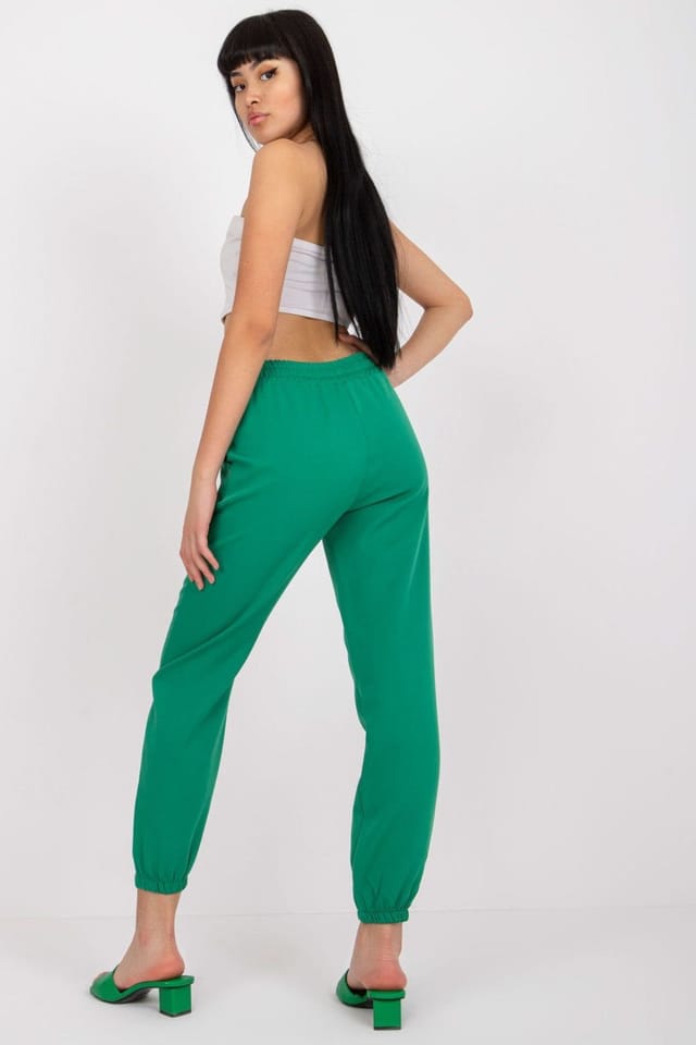 Love Lace Love Lace Women's Elastic Waist High Rise Fabric Trousers in Green - 2