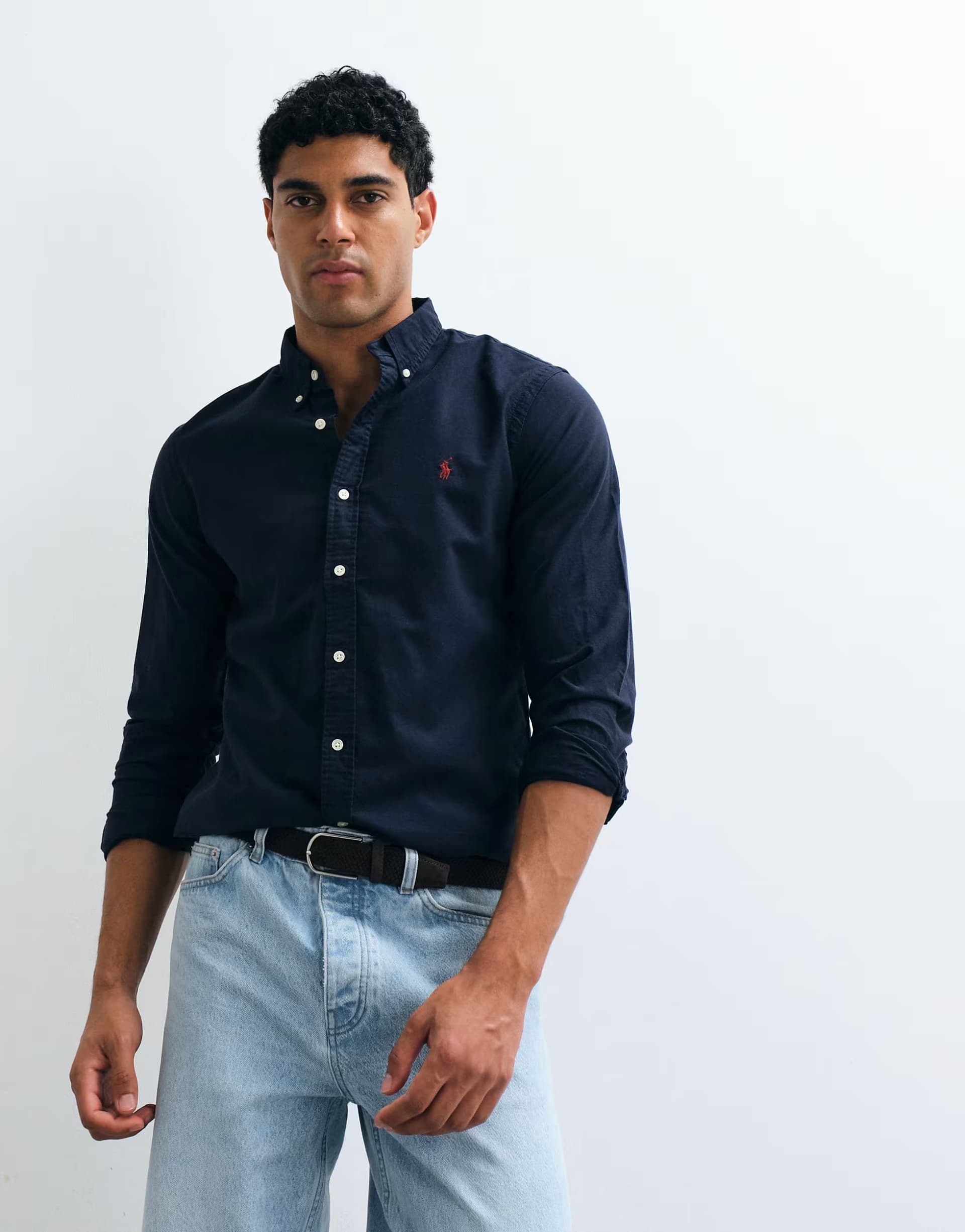 ASOS Polo Ralph Lauren icon logo slim fit garment dyed oxford shirt in navy