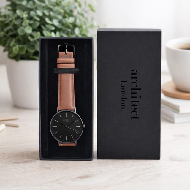 Wear We Met Wear We Met Men's Personalised Architect London Minimalist Watch - Engraved in Brown - 3