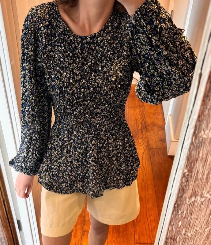 River Island River Island Size10 100% Viscose Cottagecore Boho Longsleeve top Summer Smock black red blue floral