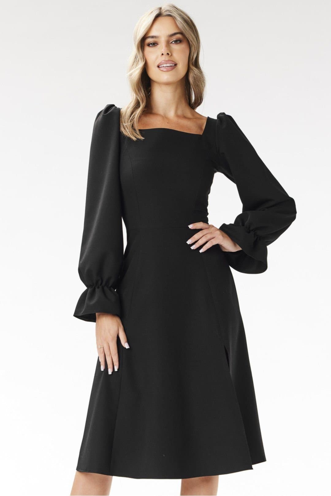 Love Lace Love Lace Black Elegant Midi Cocktail Dress with Plain Neck