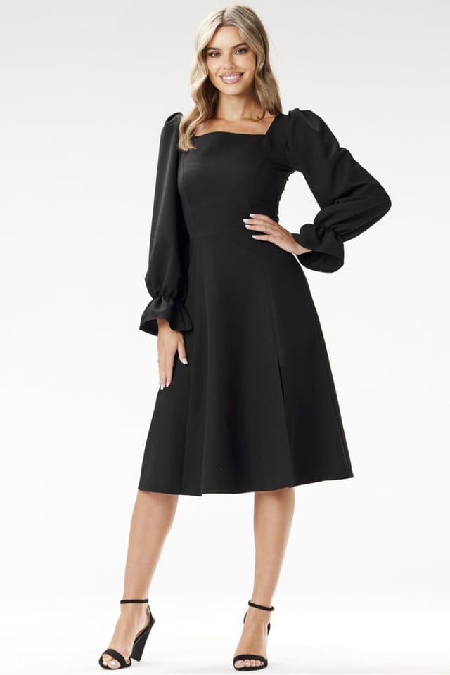 Love Lace Love Lace Women's Elegant Midi Cocktail Dress with Plain Neck in Black - 2