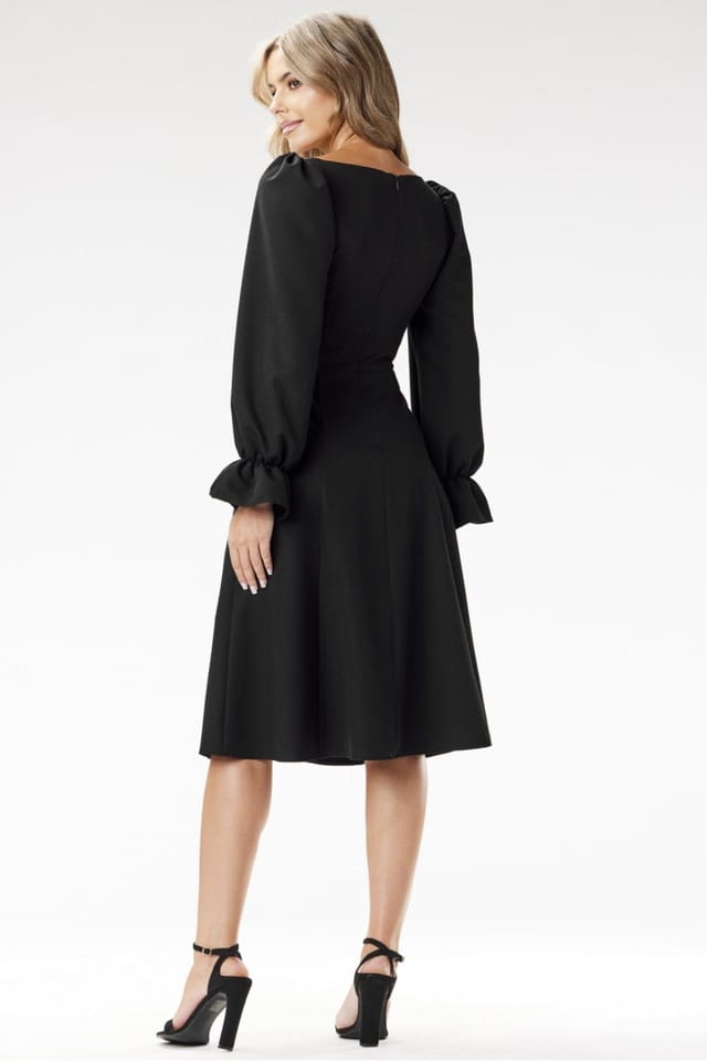 Love Lace Love Lace Women's Elegant Midi Cocktail Dress with Plain Neck in Black - 3