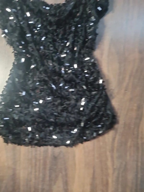 Vintage Dressing Black Sequins Slim Fit Cami Top XS