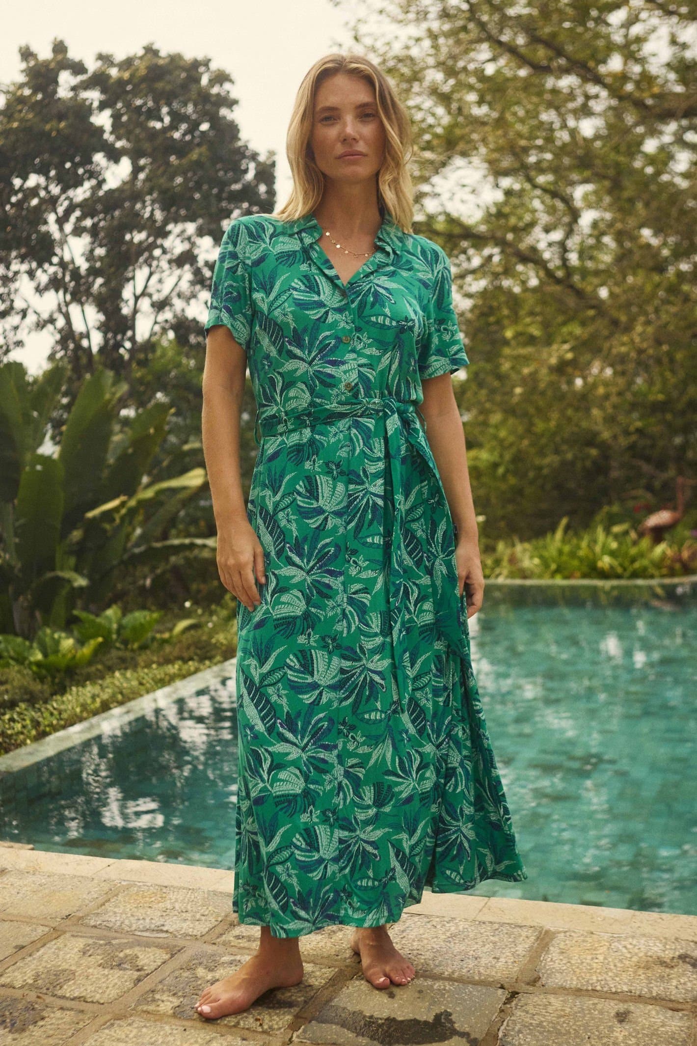Weird Fish Weird Fish Women's Neem Printed Shirt Dress in Green