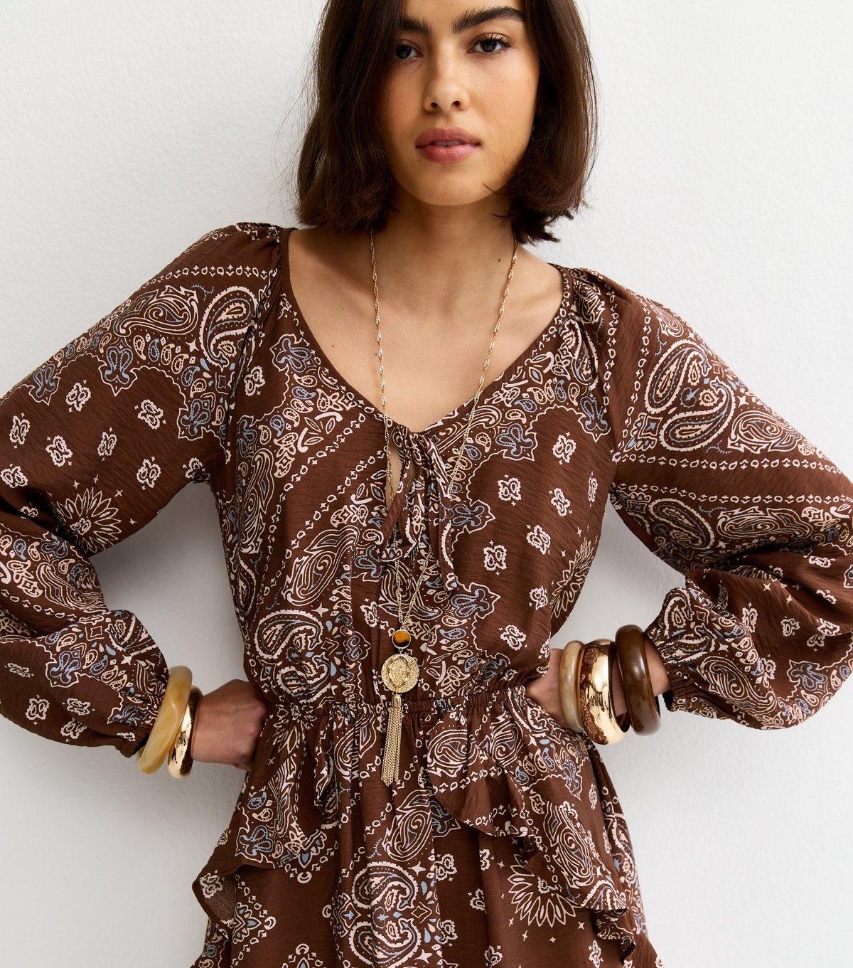 New Look Women's Brown Bandana Print Ruffle Hem Midi Dress New Look - 3