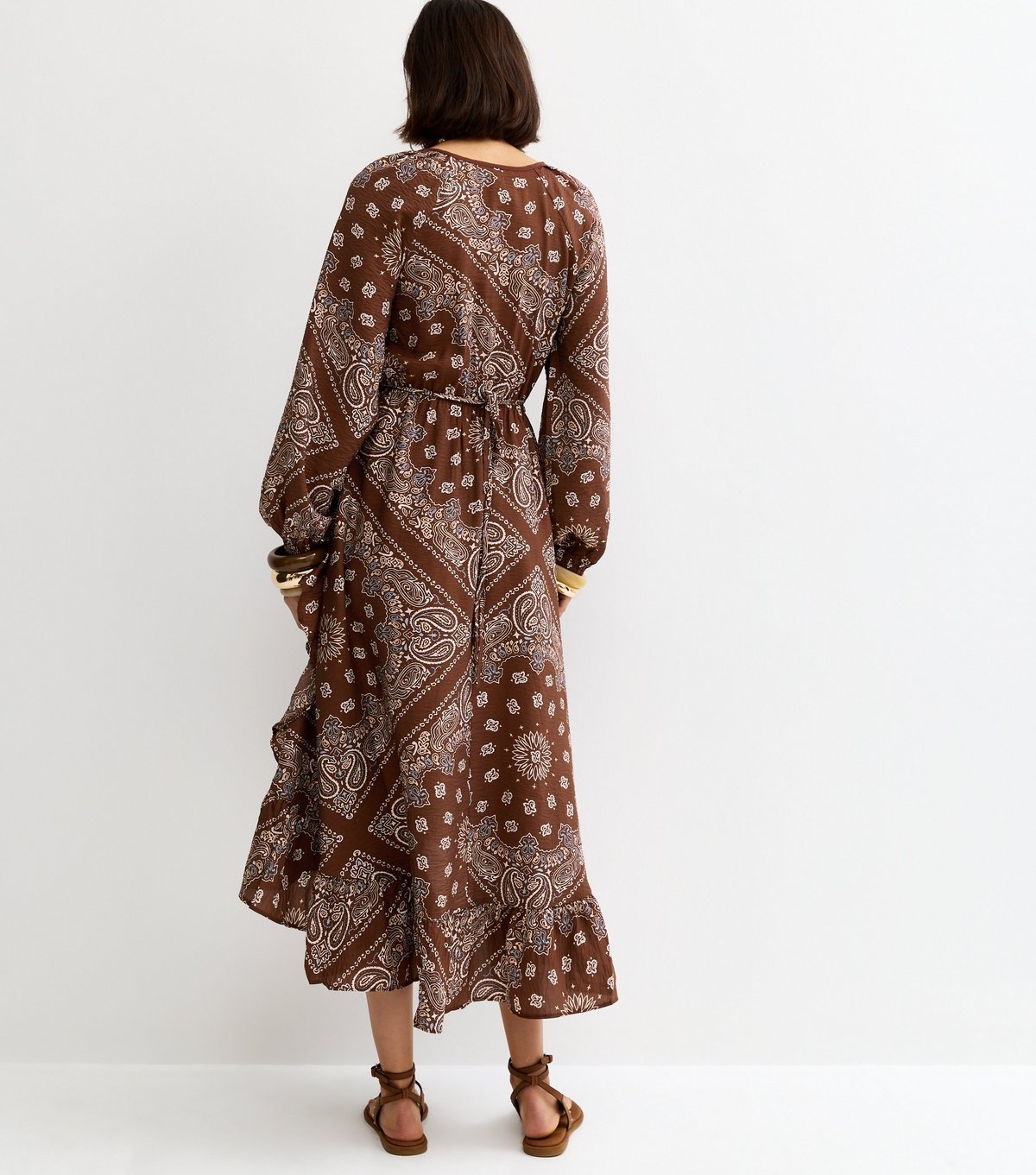 New Look Women's Brown Bandana Print Ruffle Hem Midi Dress New Look - 4