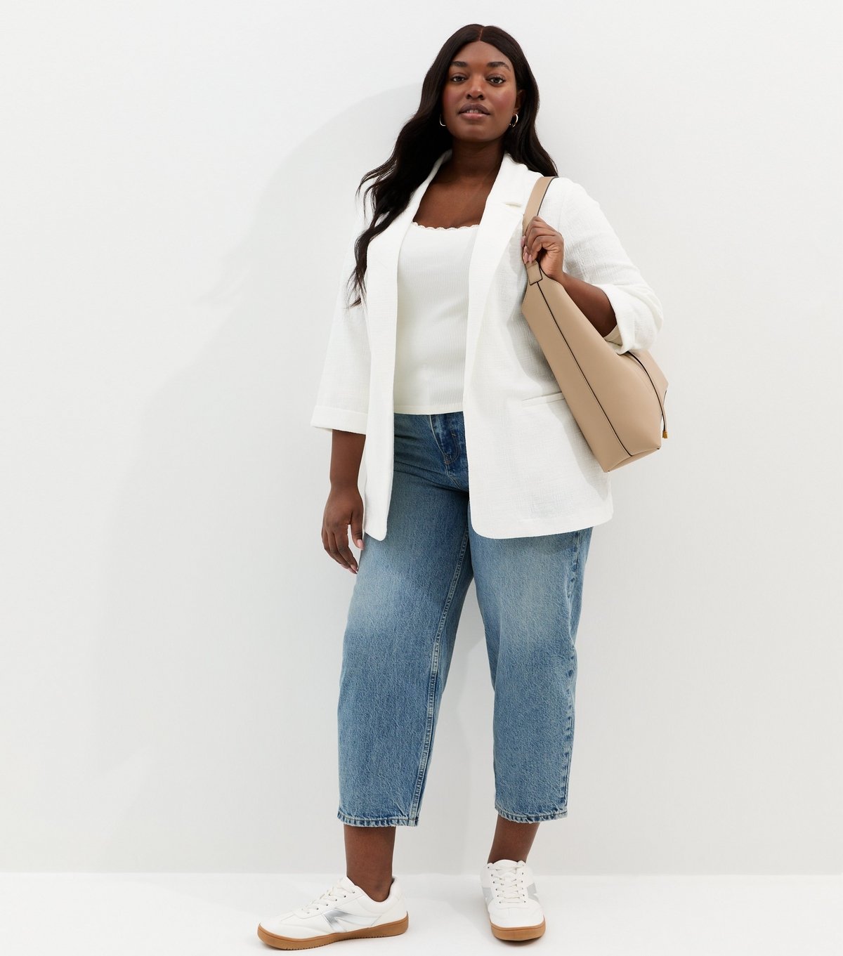 New Look Women's Plus Size White Textured Jersey Blazer Curves New Look - 3