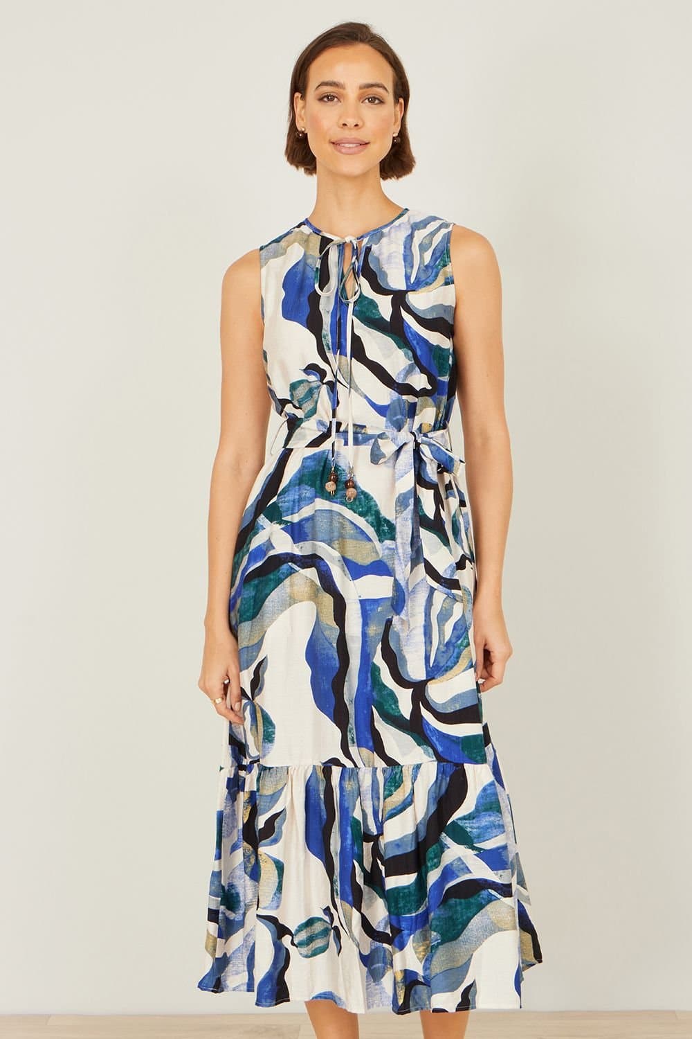 Yumi Yumi Women's Viscose Swirl Print Midi Dress in Blue