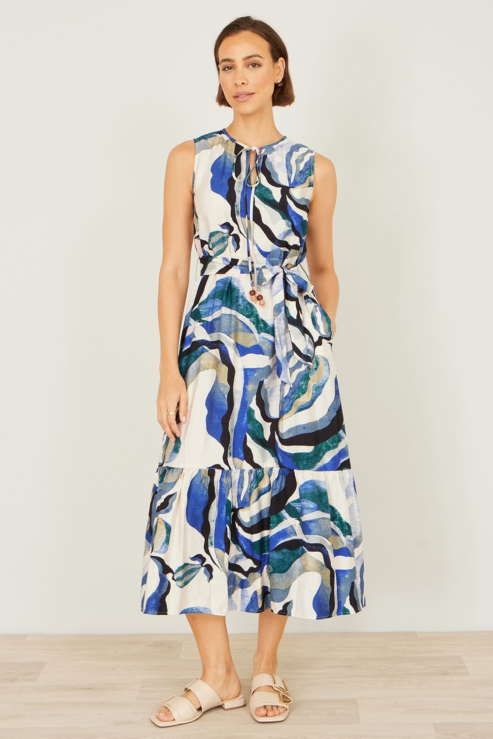 Yumi Yumi Women's Viscose Swirl Print Midi Dress in Blue - 2
