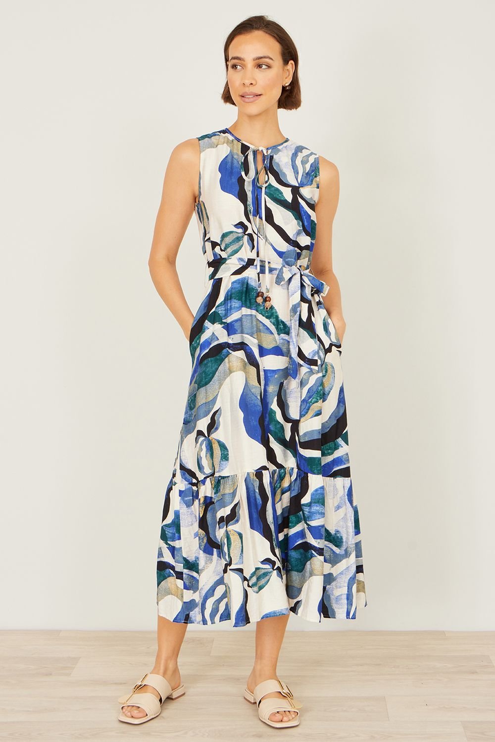 Yumi Yumi Women's Viscose Swirl Print Midi Dress in Blue - 3