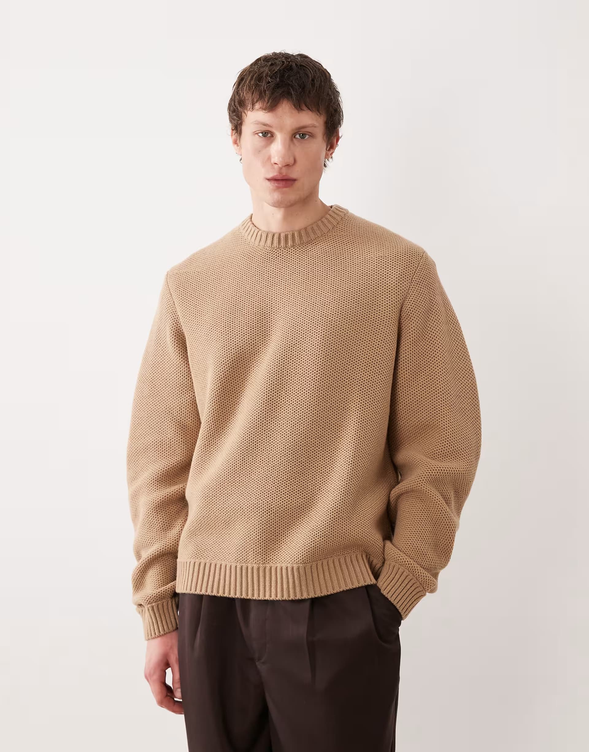 ASOS ASOS DESIGN oversized textured knitted jumper in tan