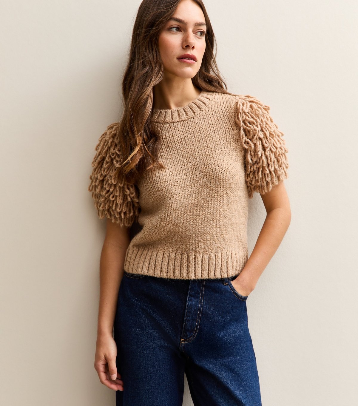 New Look Women's Petite Camel Loopy Sleeve Knitted T-Shirt New Look - 2