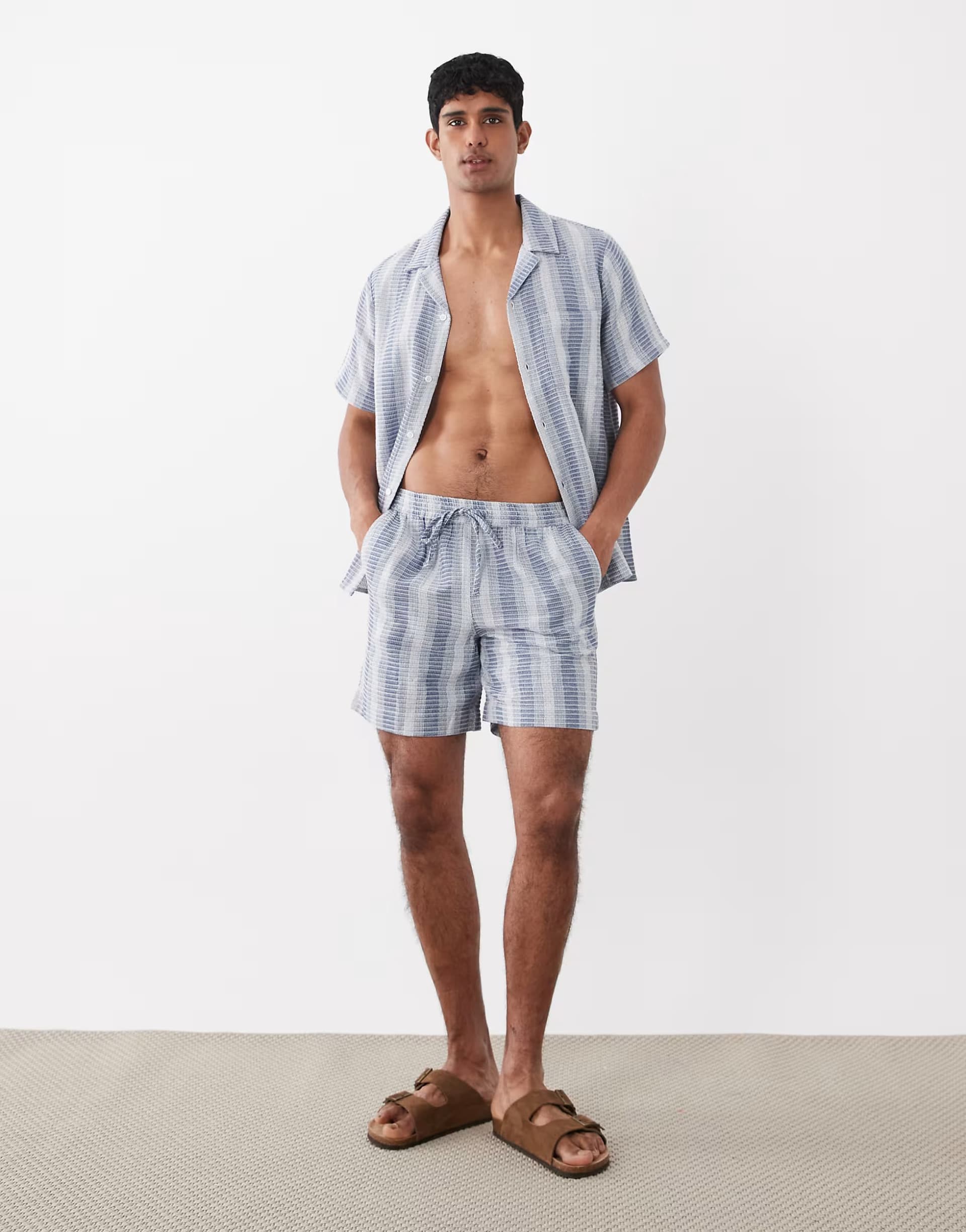 ASOS South Beach crochet beach short in blue stripe