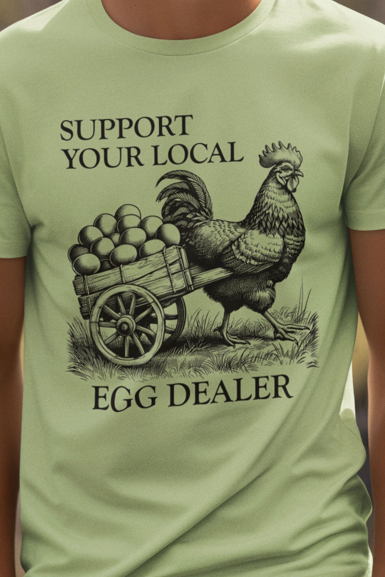 Bad Zebedee Bad Zebedee Men's Support Your Local Egg Dealer Chicken T-Shirt in Light Green - 2