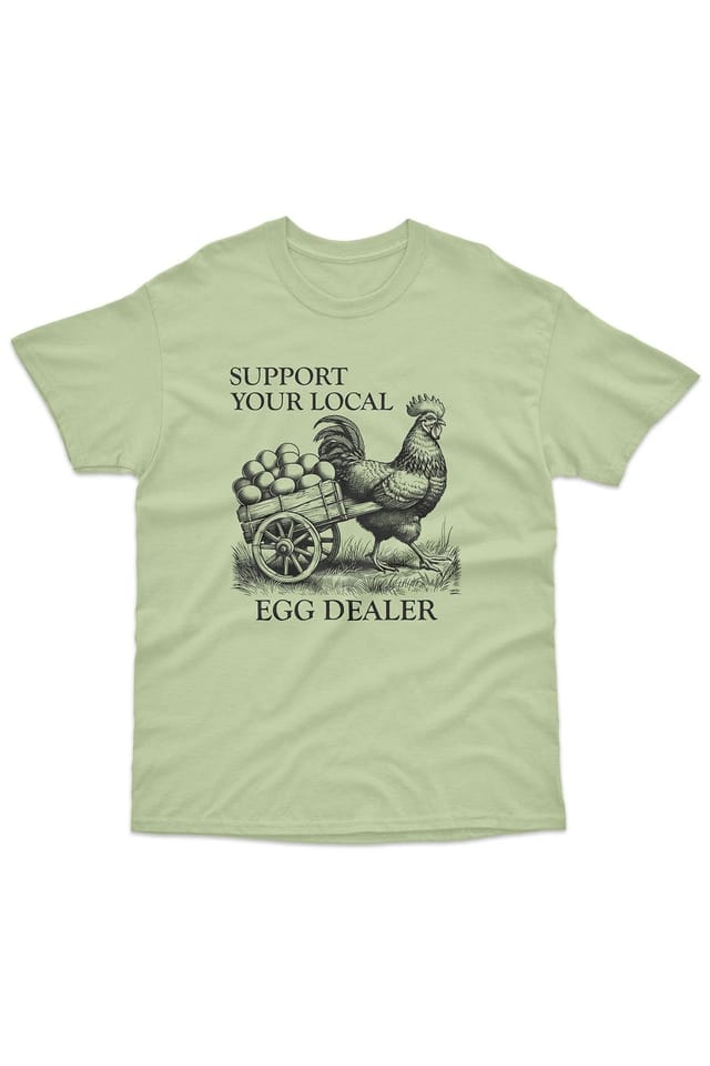 Bad Zebedee Bad Zebedee Men's Support Your Local Egg Dealer Chicken T-Shirt in Light Green - 3