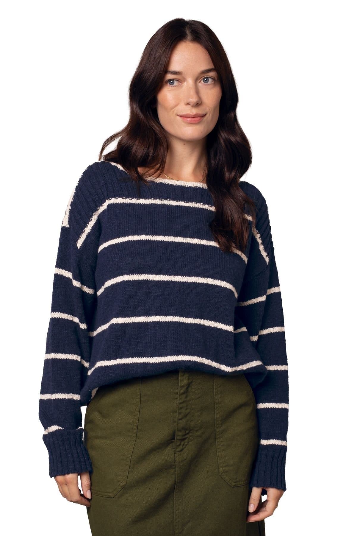 Celtic & Co Celtic & Co Women's Stripe Boat Neck Sweater in Navy