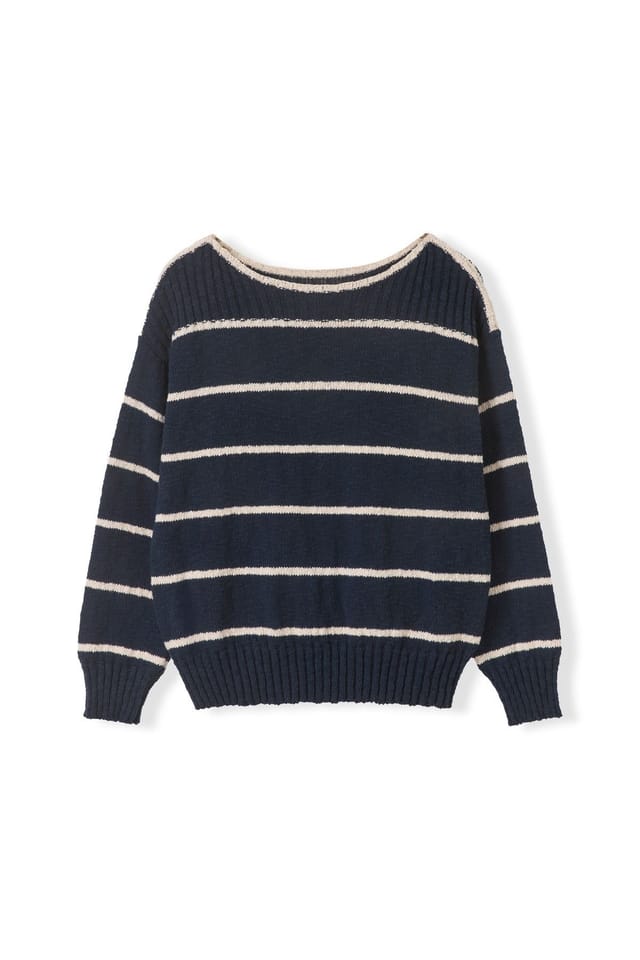 Celtic & Co Celtic & Co Women's Stripe Boat Neck Sweater in Navy - 2