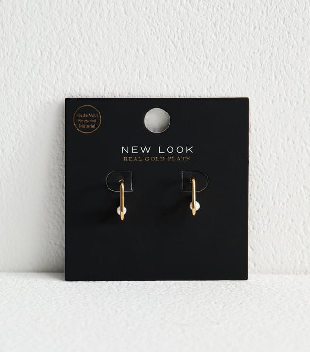 New Look 18ct Gold Plated Faux Pearl Hoop Earrings New Look - 3