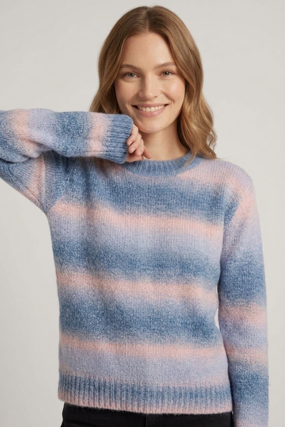 Izabel London Izabel London Women's Striped Textured Relaxed Jumper in Blue