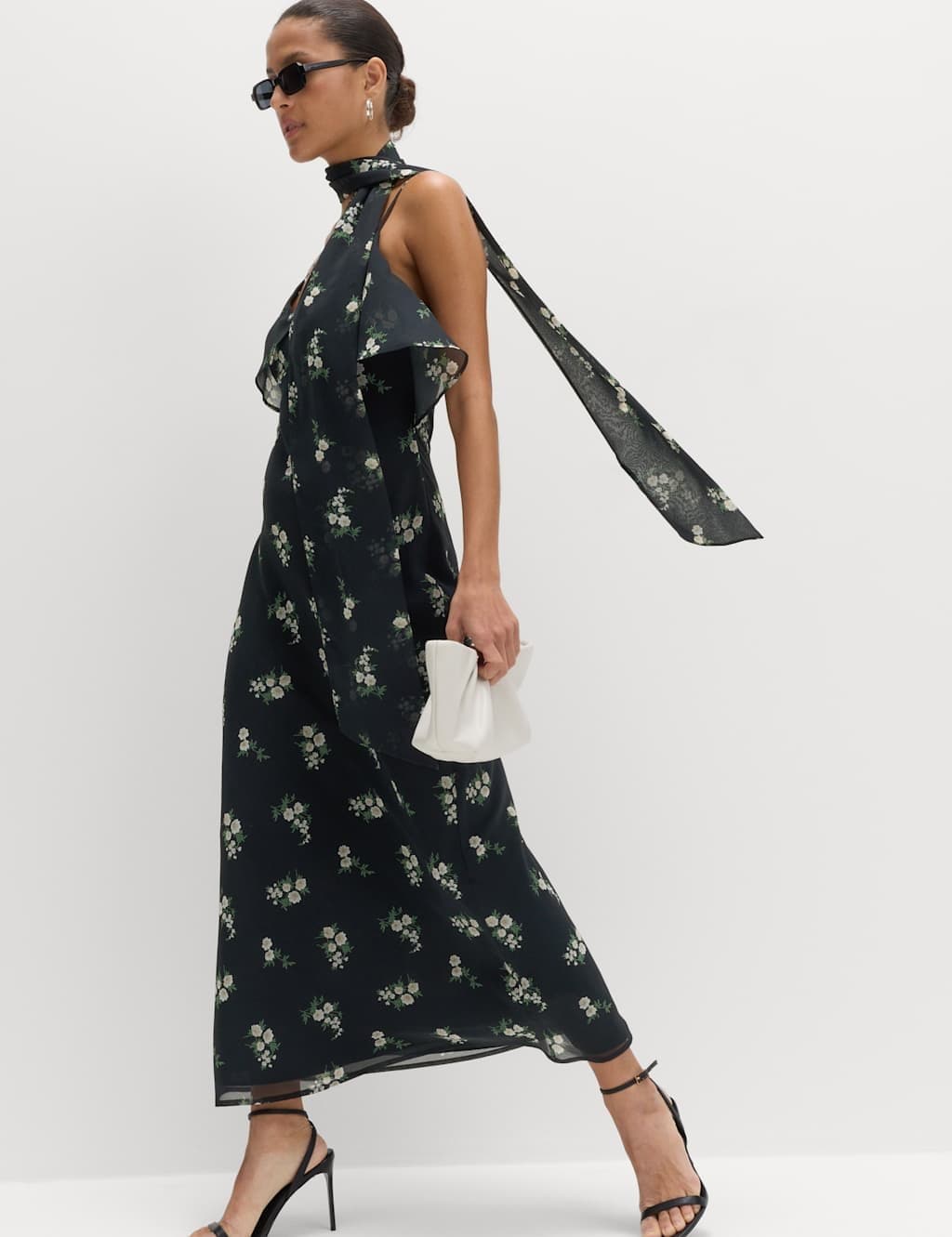 Marks & Spencer M&S Floral Scarf Detail Midaxi Cami Dress Black Mix