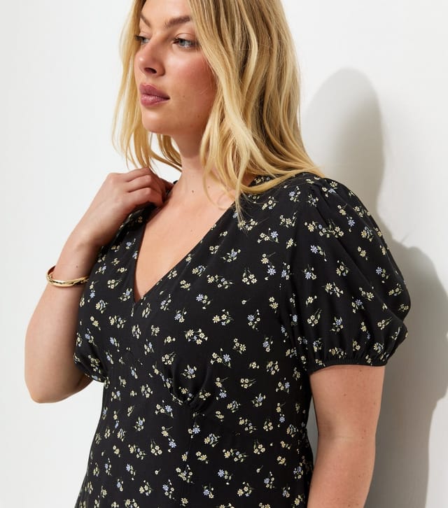 New Look Women's Plus Size Black Floral Short Sleeve Mini Dress Curves New Look - 2