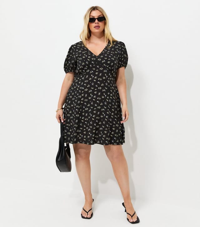 New Look Women's Plus Size Black Floral Short Sleeve Mini Dress Curves New Look - 3