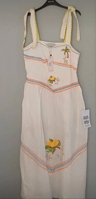 Never Fully Dressed White Embroidered Midi Dress - Size 16