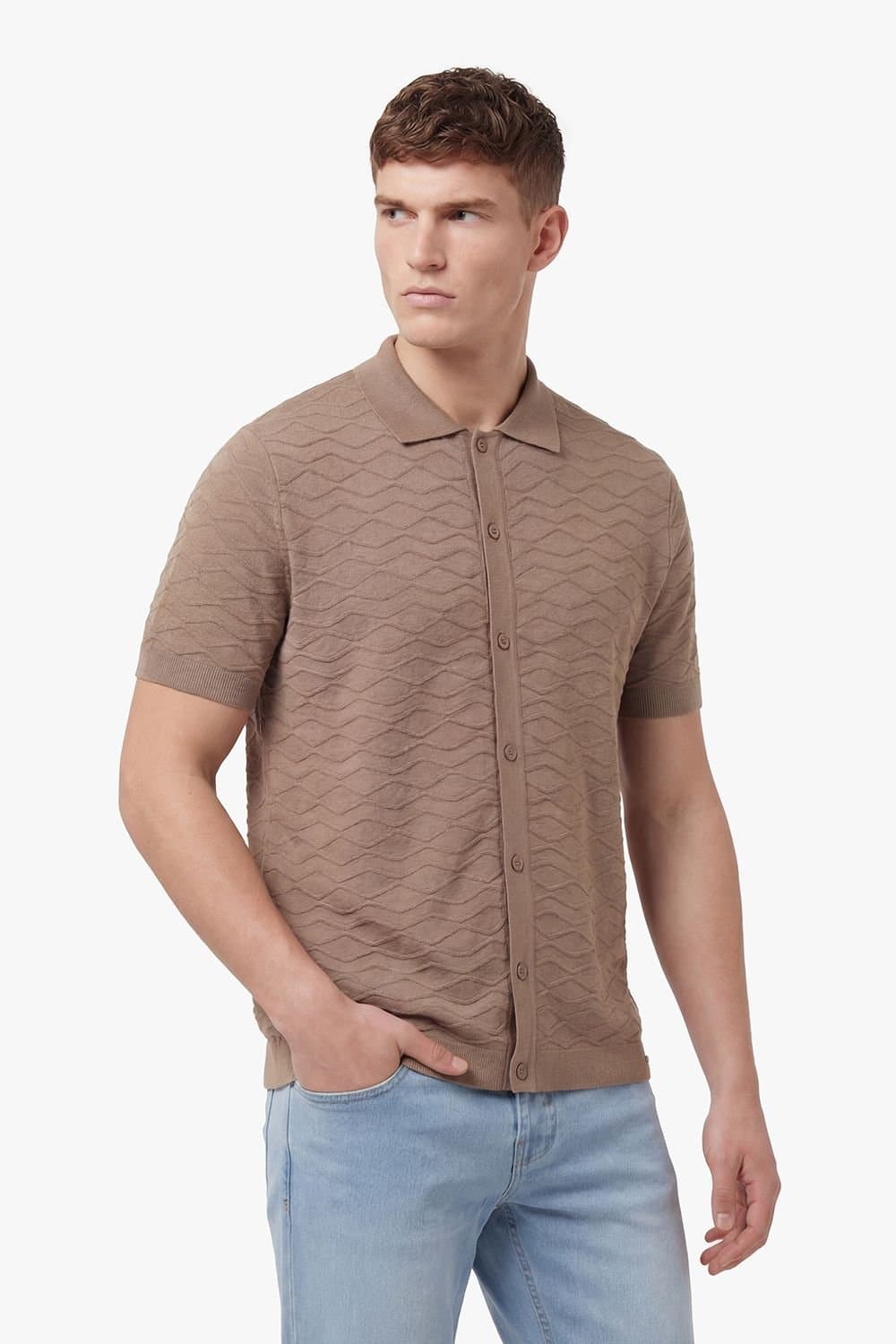 Luke 1977 Luke 1977 Men's Kennet Button Up Knitted Shirt in Brown