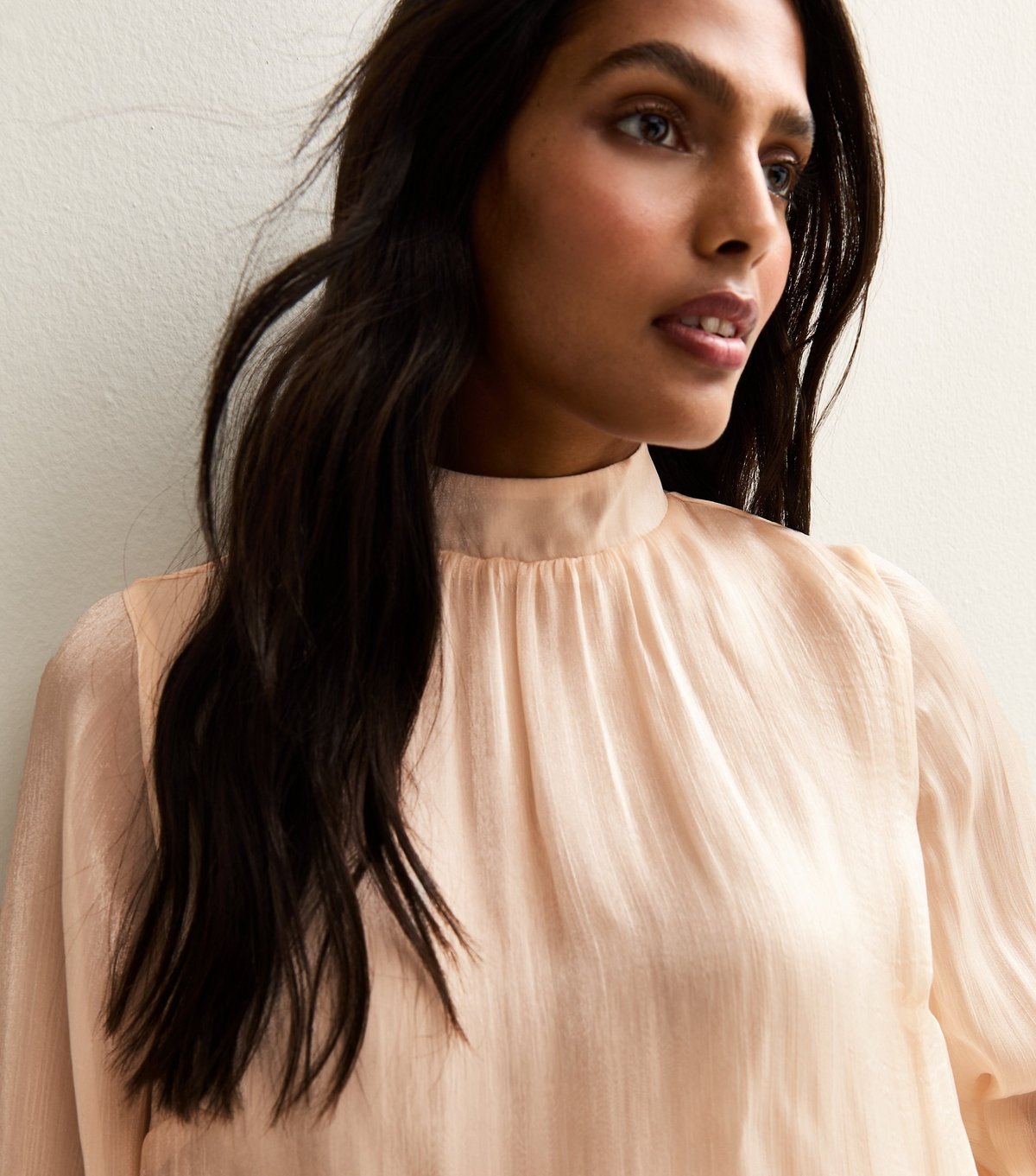 New Look Women's Pale Pink Shimmer High Neck Bubble Hem Blouse New Look - 3